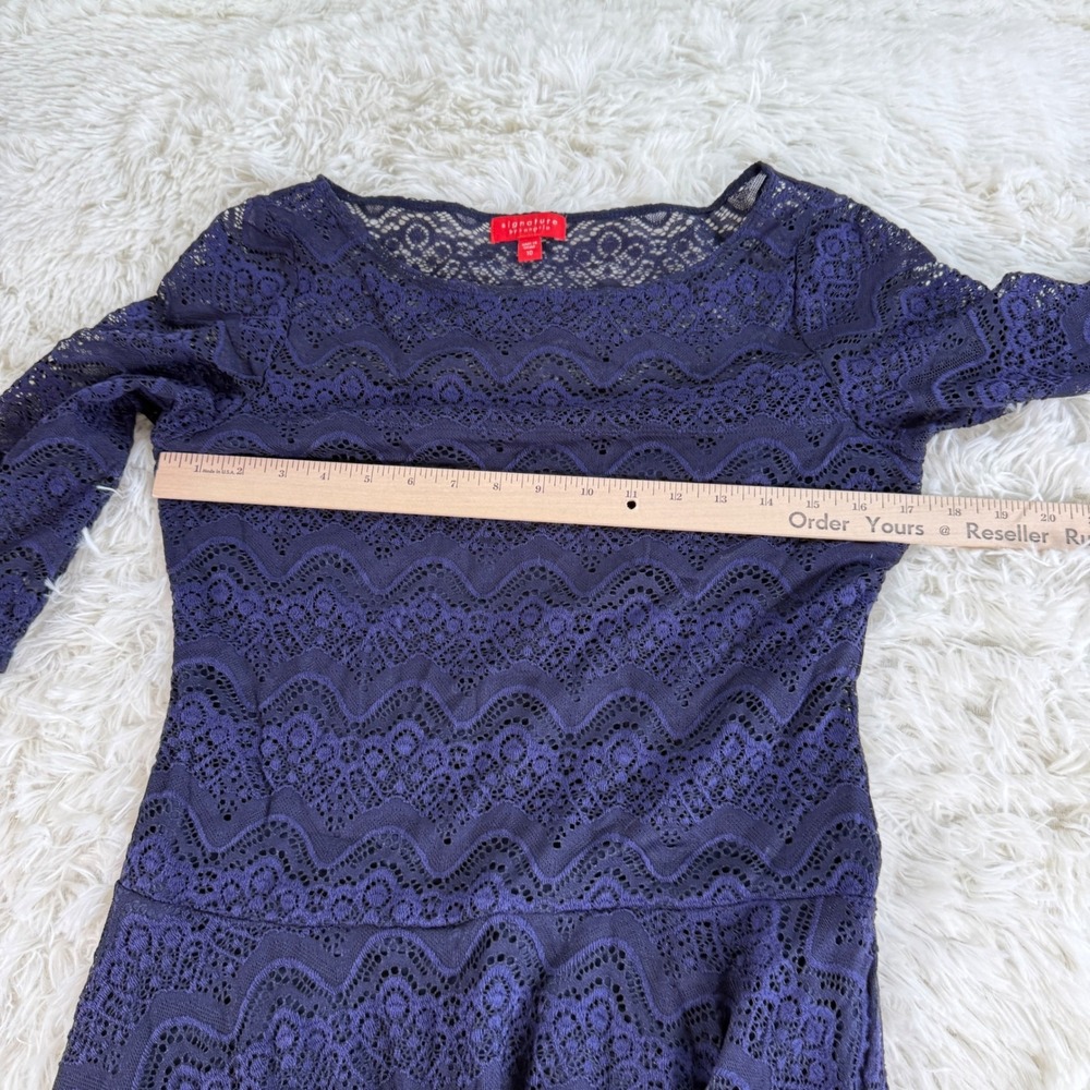 Signature by Sangria Purple Blue Lace Fit & Flare Dress Women's 10 Boatneck Chic - Picture 7 of 14